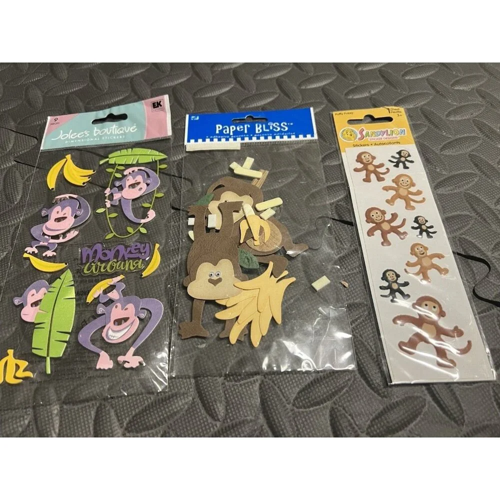Stickers Monkey Chimpanzee Scrapbook Card Making 3D Monkeys Lot of‎ 3 NIP